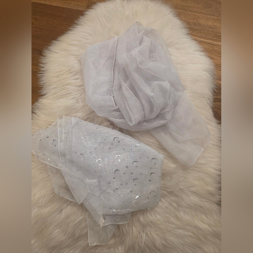 Vintage Lightweight White Sparkle Scarf with Crescent Detail Set